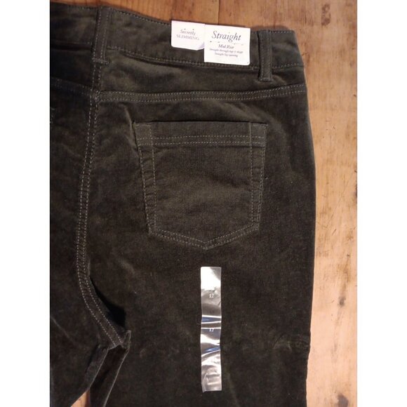 St Johns Bay Corduroy Pants Womens 12 Secretly Slender Straight Leg Green NWT - Picture 2 of 8